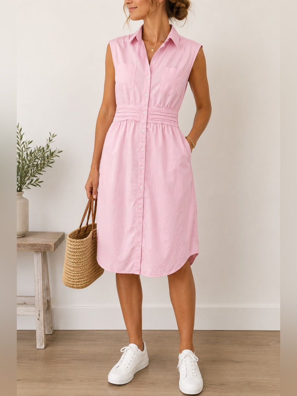 Derek Lam 10 Crosby Pink Sleeveless Button Front Tie Waist Shirt Dress 16